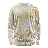 Gold And White Aotearoa Horse Racing Long Sleeve Shirt NZ Maori Pattern LT14 Unisex White - Polynesian Pride