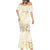 Gold And White Aoteara Horse Racing Mermaid Dress NZ Maori Pattern