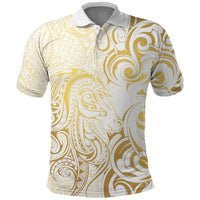 Gold And White Aotearoa Horse Racing Polo Shirt NZ Maori Pattern LT14 White - Polynesian Pride