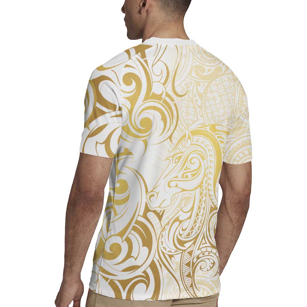 Gold And White Aotearoa Horse Racing Rugby Jersey NZ Maori Pattern LT14 - Polynesian Pride