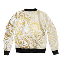 Gold And White Aotearoa Horse Racing Sleeve Zip Bomber Jacket NZ Maori Pattern LT14 - Polynesian Pride