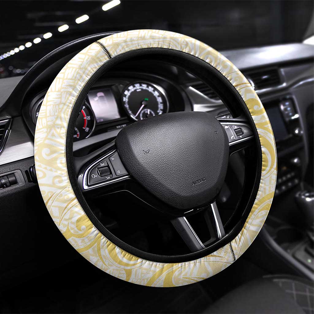 Gold And White Aoteara Horse Racing Steering Wheel Cover NZ Maori Pattern