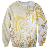 Gold And White Aotearoa Horse Racing Sweatshirt NZ Maori Pattern LT14 Unisex White - Polynesian Pride