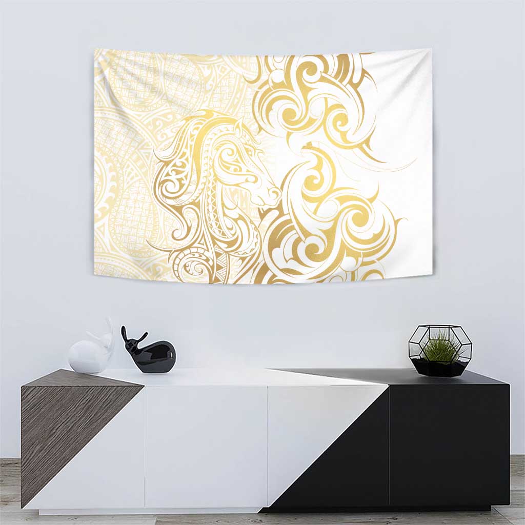 Gold And White Aotearoa Horse Racing Tapestry NZ Maori Pattern LT14 - Polynesian Pride