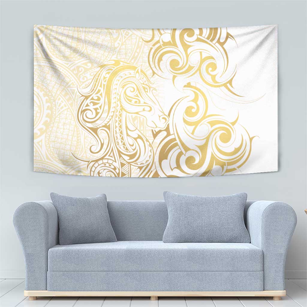 Gold And White Aotearoa Horse Racing Tapestry NZ Maori Pattern LT14 - Polynesian Pride