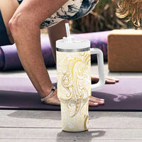 Gold And White Aotearoa Horse Racing Tumbler With Handle NZ Maori Pattern LT14 - Polynesian Pride
