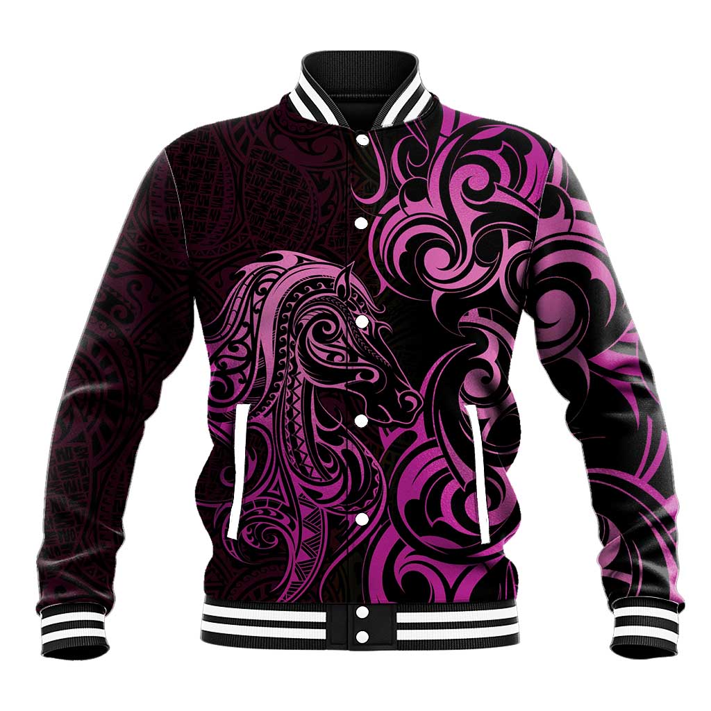 Pink Aotearoa Horse Racing Baseball Jacket NZ Maori Pattern LT14 Unisex Pink - Polynesian Pride