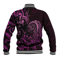 Pink Aotearoa Horse Racing Baseball Jacket NZ Maori Pattern LT14 - Polynesian Pride