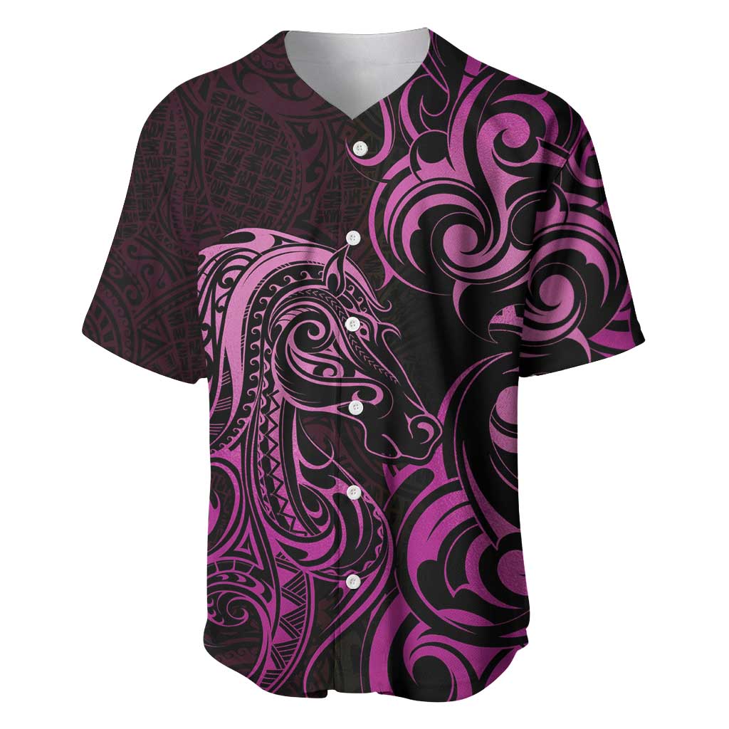 Pink Aotearoa Horse Racing Baseball Jersey NZ Maori Pattern LT14 Pink - Polynesian Pride