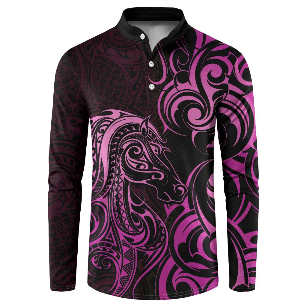 Pink Aotearoa Horse Racing Button Sweatshirt NZ Maori Pattern LT14 Pink - Polynesian Pride