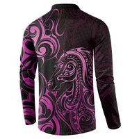 Pink Aotearoa Horse Racing Button Sweatshirt NZ Maori Pattern LT14 - Polynesian Pride