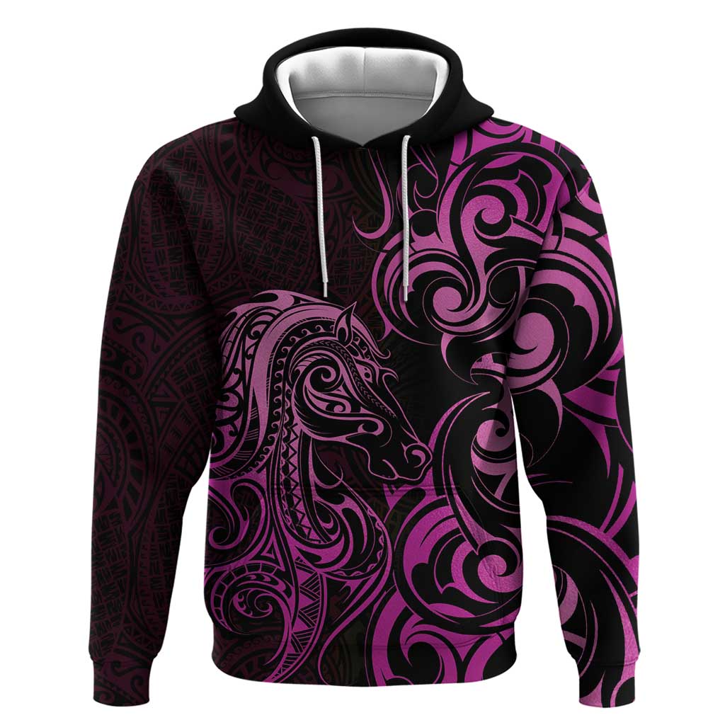 Pink Aotearoa Horse Racing Hoodie NZ Maori Pattern LT14 Pullover Hoodie Pink - Polynesian Pride