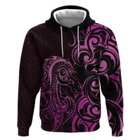 Pink Aotearoa Horse Racing Hoodie NZ Maori Pattern LT14 Pullover Hoodie Pink - Polynesian Pride