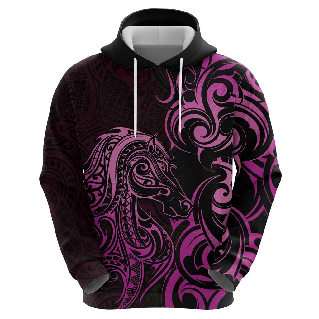 Pink Aotearoa Horse Racing Hoodie NZ Maori Pattern LT14 - Polynesian Pride