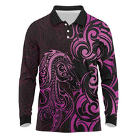 Pink Aotearoa Horse Racing Long Sleeve Polo Shirt NZ Maori Pattern LT14 Pink - Polynesian Pride