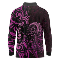 Pink Aotearoa Horse Racing Long Sleeve Polo Shirt NZ Maori Pattern LT14 - Polynesian Pride