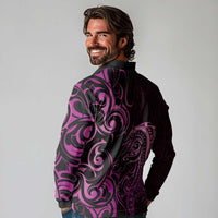 Pink Aotearoa Horse Racing Long Sleeve Polo Shirt NZ Maori Pattern LT14 - Polynesian Pride