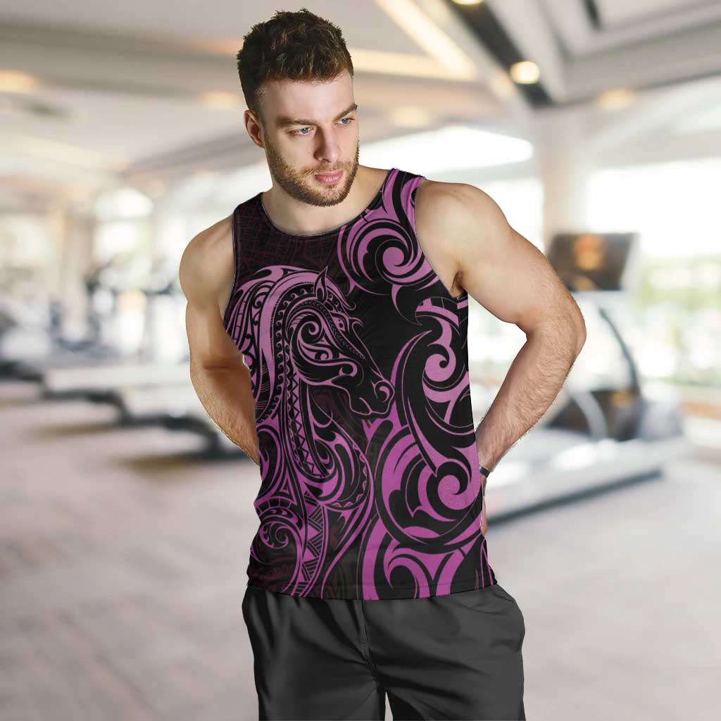 Pink Aotearoa Horse Racing Men Tank Top NZ Maori Pattern LT14 Pink - Polynesian Pride