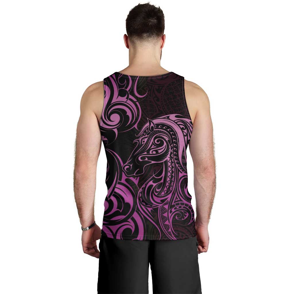 Pink Aotearoa Horse Racing Men Tank Top NZ Maori Pattern LT14 - Polynesian Pride