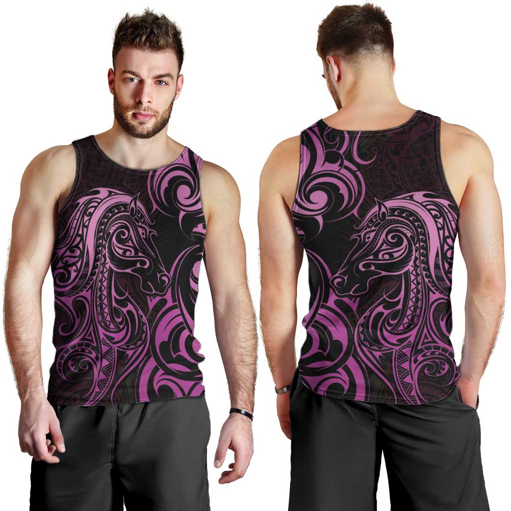 Pink Aotearoa Horse Racing Men Tank Top NZ Maori Pattern LT14 - Polynesian Pride
