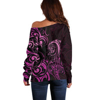Pink Aotearoa Horse Racing Off Shoulder Sweater NZ Maori Pattern LT14 - Polynesian Pride