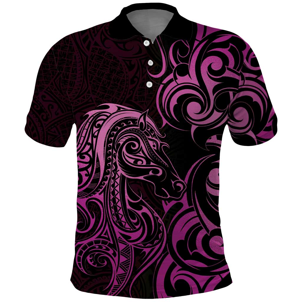 Pink Aotearoa Horse Racing Polo Shirt NZ Maori Pattern LT14 Pink - Polynesian Pride