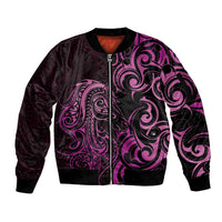 Pink Aotearoa Horse Racing Sleeve Zip Bomber Jacket NZ Maori Pattern LT14 Unisex Pink - Polynesian Pride