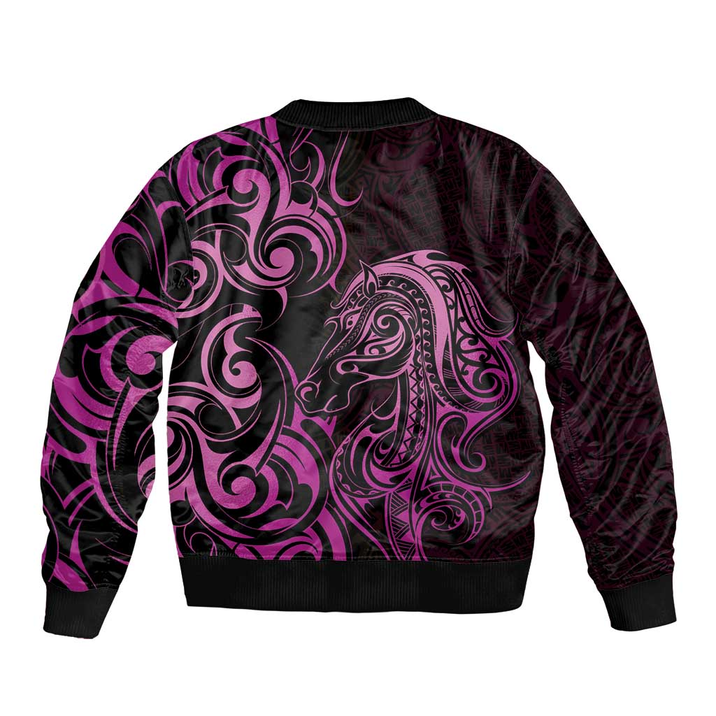 Pink Aotearoa Horse Racing Sleeve Zip Bomber Jacket NZ Maori Pattern LT14 - Polynesian Pride