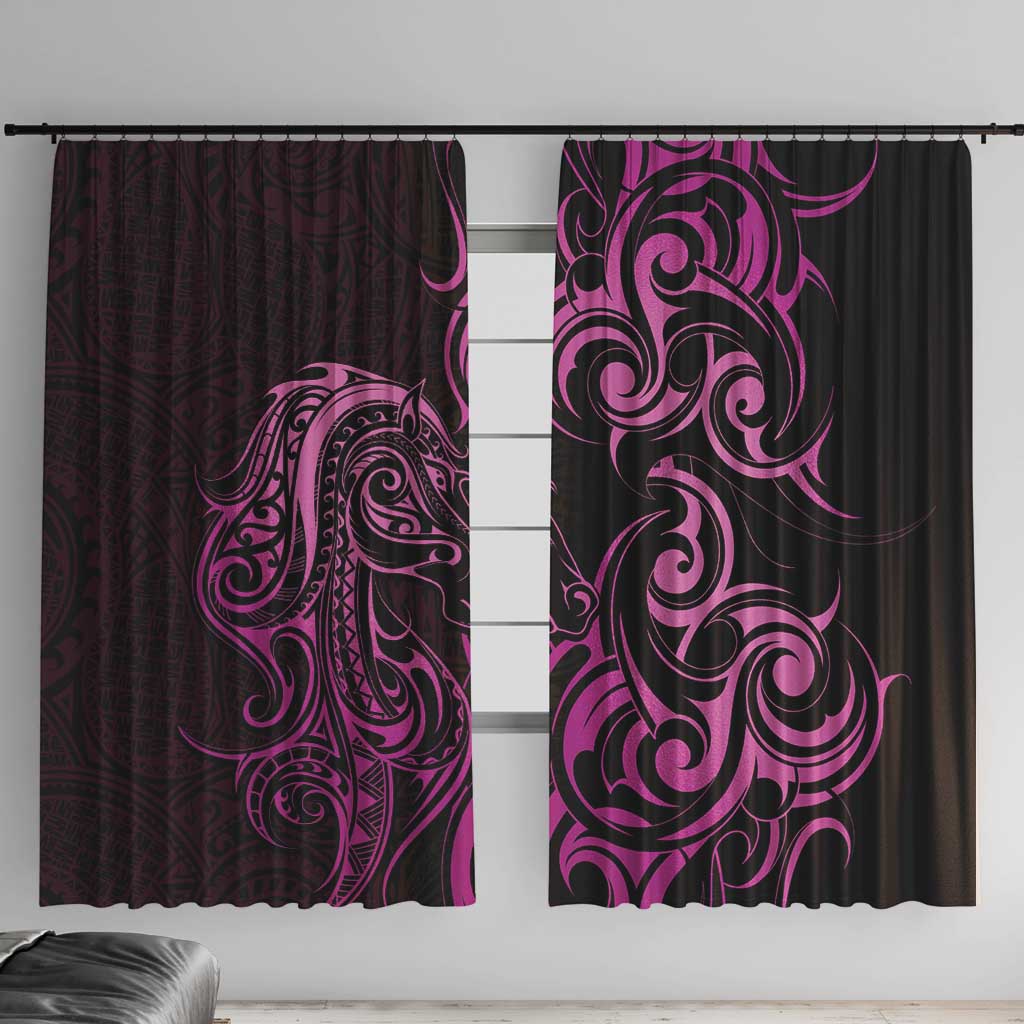 Pink Aotearoa Horse Racing Window Curtain NZ Maori Pattern LT14 With Hooks Pink - Polynesian Pride