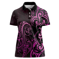 Pink Aotearoa Horse Racing Women Polo Shirt NZ Maori Pattern LT14 Female Pink - Polynesian Pride