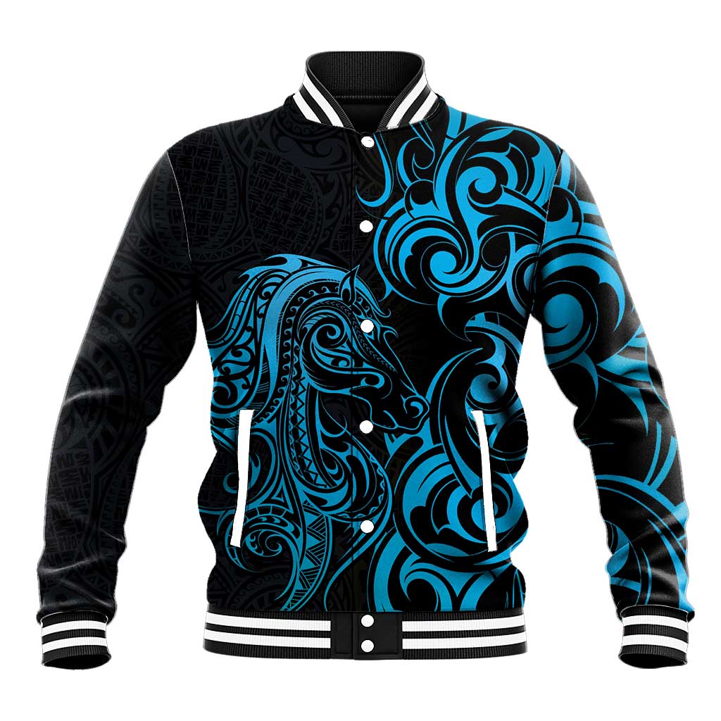 Blue Aotearoa Horse Racing Baseball Jacket NZ Maori Pattern LT14 Unisex Blue - Polynesian Pride