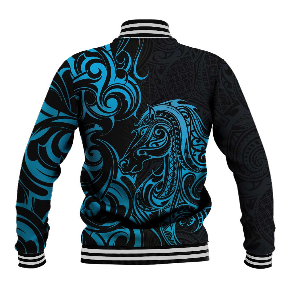 Blue Aotearoa Horse Racing Baseball Jacket NZ Maori Pattern LT14 - Polynesian Pride