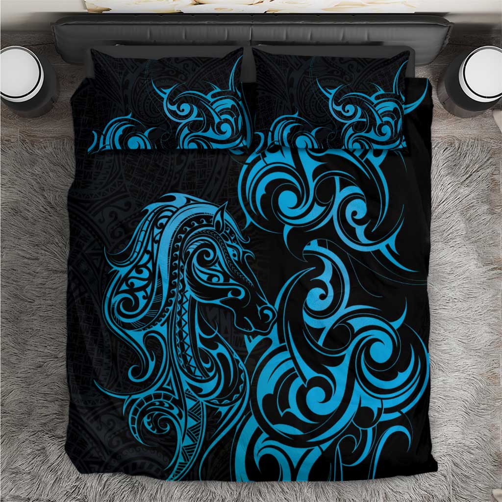 Blue Aotearoa Horse Racing Bedding Set NZ Maori Pattern LT14 Blue - Polynesian Pride
