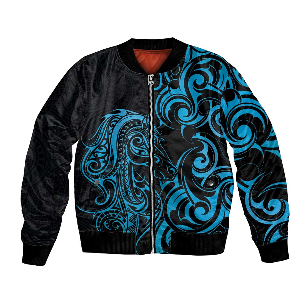 Blue Aotearoa Horse Racing Bomber Jacket NZ Maori Pattern LT14 Unisex Blue - Polynesian Pride