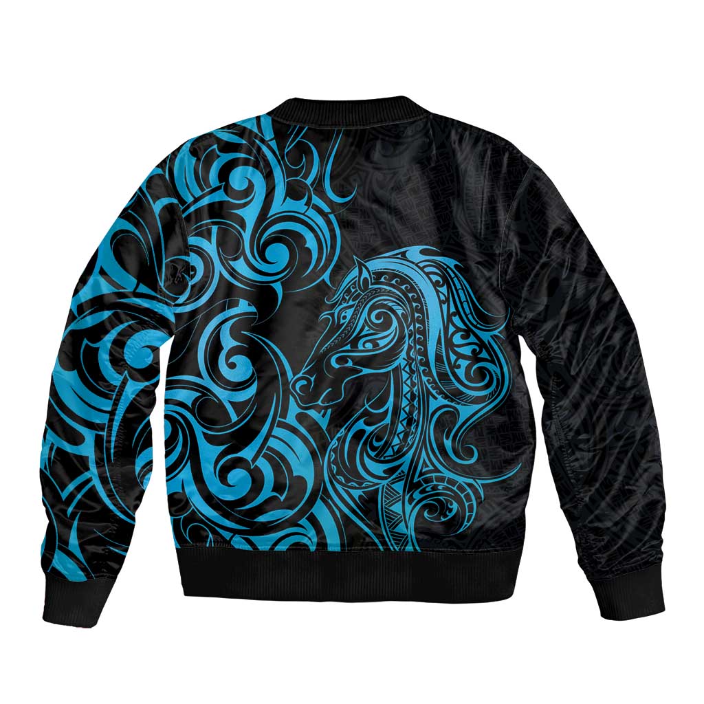 Blue Aotearoa Horse Racing Bomber Jacket NZ Maori Pattern LT14 - Polynesian Pride