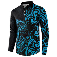 Blue Aotearoa Horse Racing Button Sweatshirt NZ Maori Pattern LT14 - Polynesian Pride