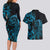 Blue Aoteara Horse Racing Couples Matching Long Sleeve Bodycon Dress and Hawaiian Shirt NZ Maori Pattern