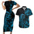 Blue Aoteara Horse Racing Couples Matching Short Sleeve Bodycon Dress and Hawaiian Shirt NZ Maori Pattern