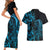 Blue Aoteara Horse Racing Couples Matching Short Sleeve Bodycon Dress and Hawaiian Shirt NZ Maori Pattern