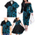 Blue Aoteara Horse Racing Family Matching Off The Shoulder Long Sleeve Dress and Hawaiian Shirt NZ Maori Pattern