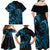 Blue Aoteara Horse Racing Family Matching Off Shoulder Maxi Dress and Hawaiian Shirt NZ Maori Pattern