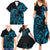 Blue Aoteara Horse Racing Family Matching Summer Maxi Dress and Hawaiian Shirt NZ Maori Pattern