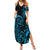 Blue Aoteara Horse Racing Family Matching Summer Maxi Dress and Hawaiian Shirt NZ Maori Pattern