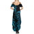 Blue Aoteara Horse Racing Family Matching Summer Maxi Dress and Hawaiian Shirt NZ Maori Pattern