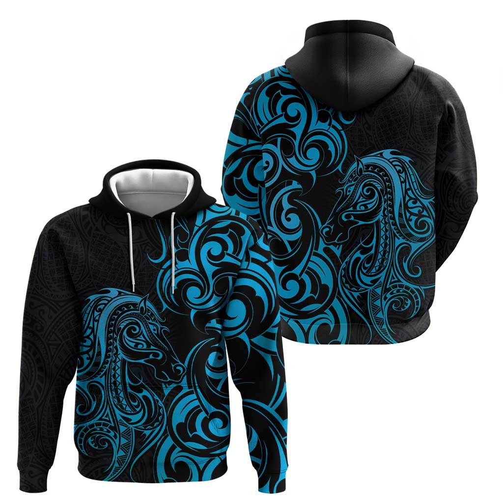 Blue Aotearoa Horse Racing Hoodie NZ Maori Pattern LT14 - Polynesian Pride