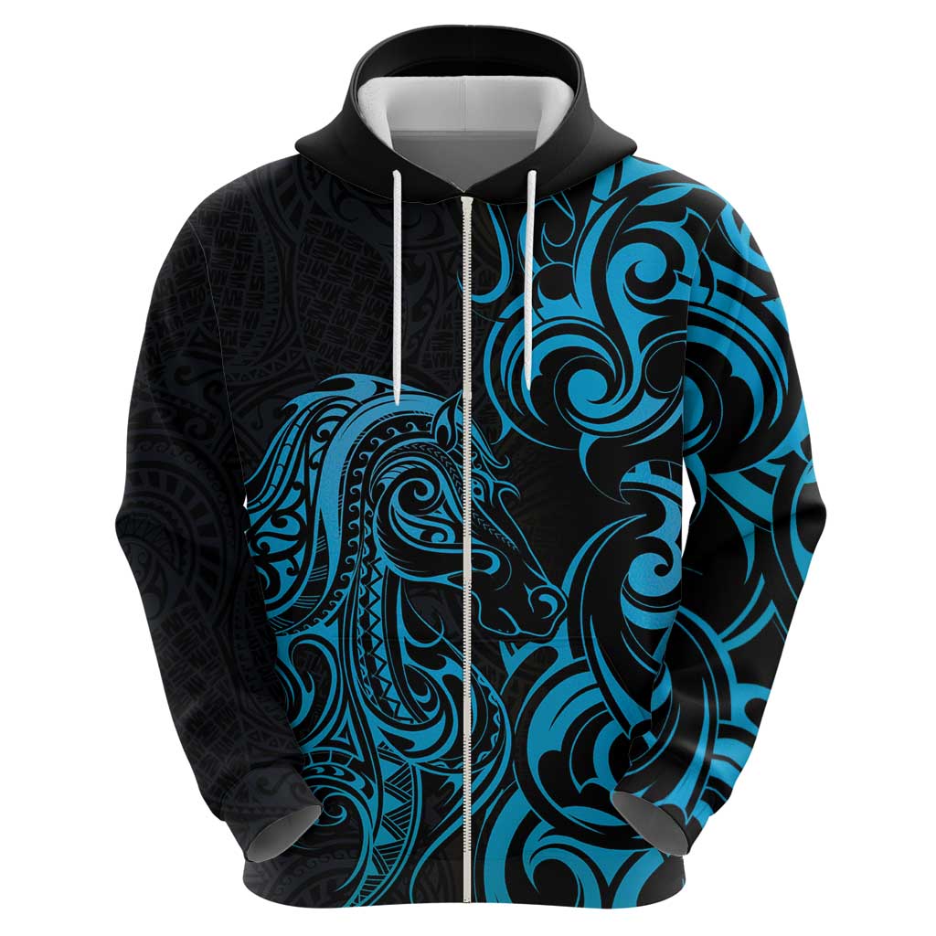 Blue Aotearoa Horse Racing Hoodie NZ Maori Pattern LT14 - Polynesian Pride