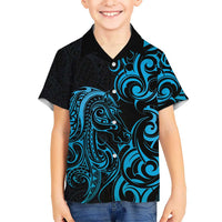 Blue Aotearoa Horse Racing Kid Hawaiian Shirt NZ Maori Pattern LT14 Kid Blue - Polynesian Pride