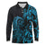 Blue Aoteara Horse Racing Long Sleeve Polo Shirt NZ Maori Pattern