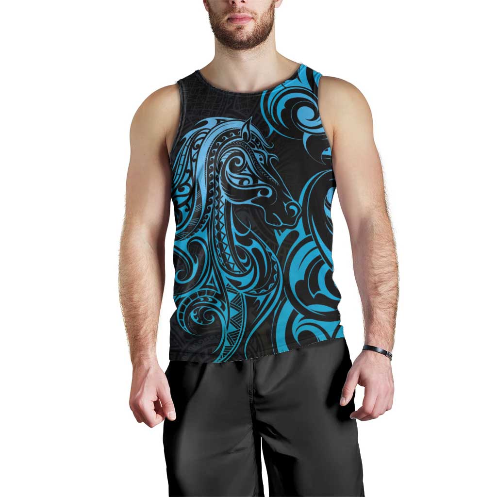 Blue Aotearoa Horse Racing Men Tank Top NZ Maori Pattern LT14 - Polynesian Pride