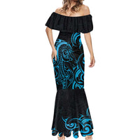 Blue Aotearoa Horse Racing Mermaid Dress NZ Maori Pattern LT14 - Polynesian Pride
